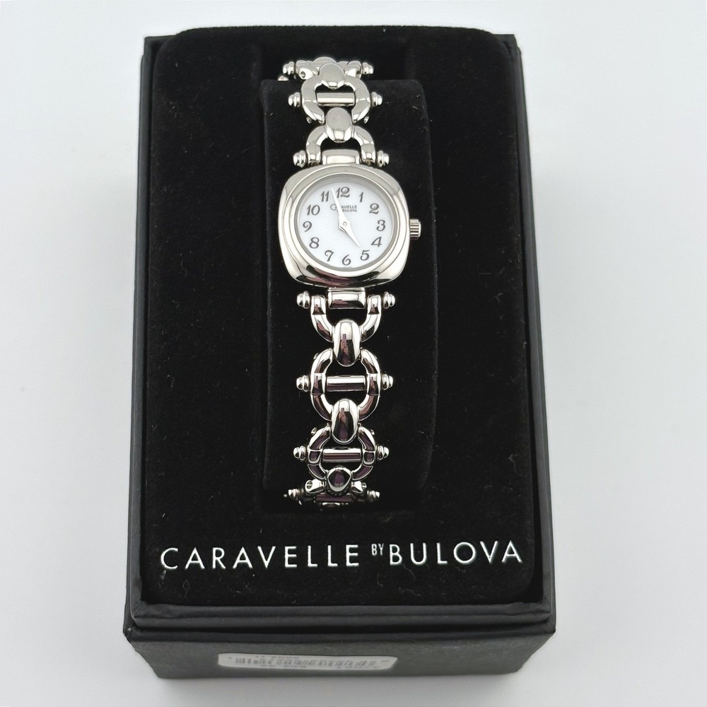 Caravelle by Bulova Womens Silver Tone Square Dial Link Bracelet Watch 47H01 NEW